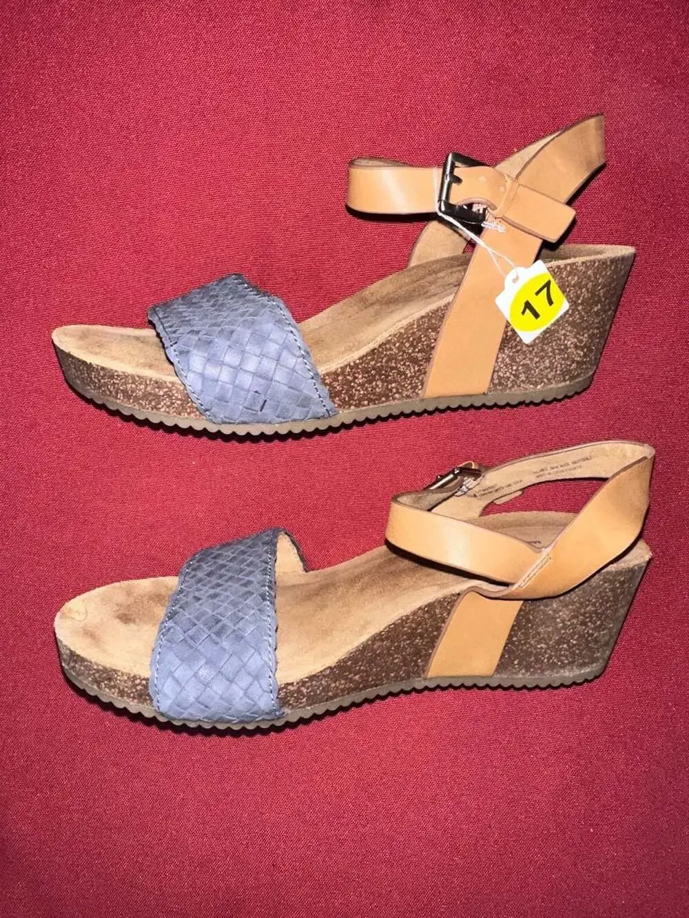 No.17 Comfortiva Clea 16 Sandals, Blue Woven Wedge Heels